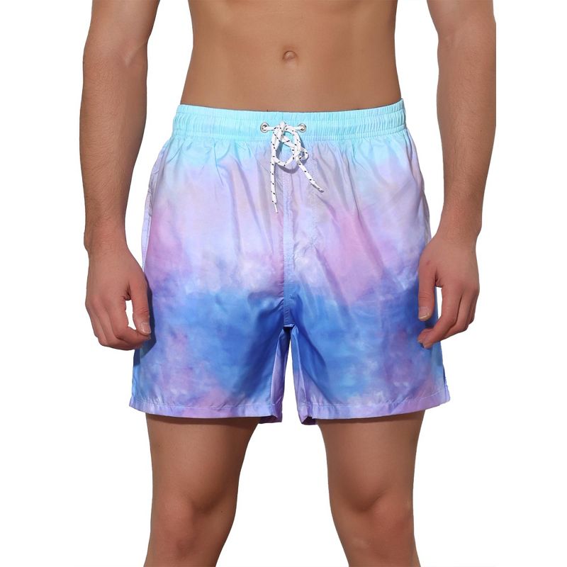 Lars Amadeus Men's Tie Dye Printed Elastic Waistband Vacation Swim Trunks Blue 32