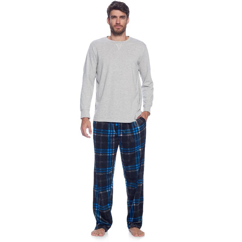 Ashford & Brooks Men's Jersey Knit Long-Sleeve Top and Mink Fleece Bottom Pajama Set - Blue/Black Plaid - XX-Large
