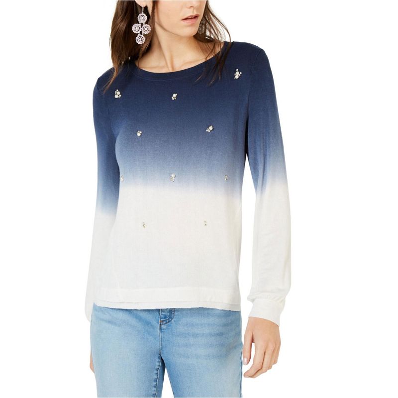 I.N.C International Concepts Womens Dip Dye Pullover Sweater, navy, Medium