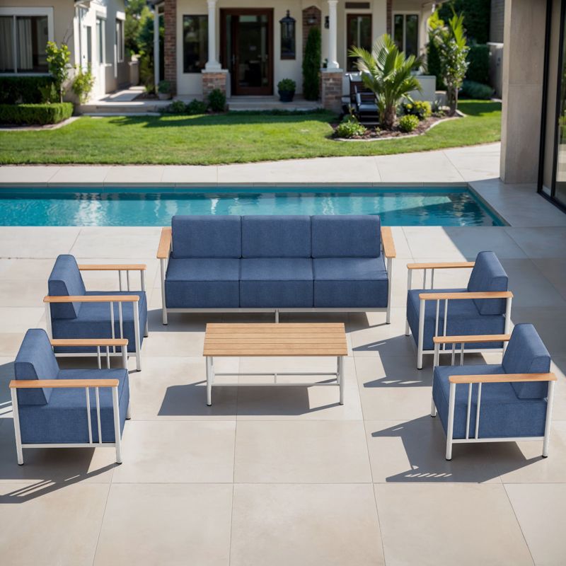 Belord Patio Furniture Set with 10" Extra Thick Cushion, 6PCS Outdoor Conversation Set Metal Patio Set with 4 Patio Chairs, 1 Couch and 1 Coffee Table