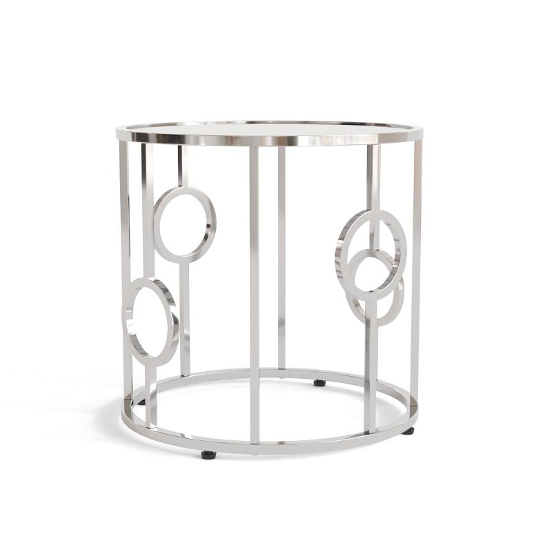 Oakmonte Mirrored Round End Table Chrome - HOMES: Inside + Out: Art Deco, Living Room Furniture, Tempered Glass