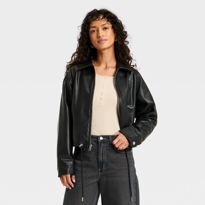 Women's Faux Leather Bubble Jacket - Universal Thread™ Black L