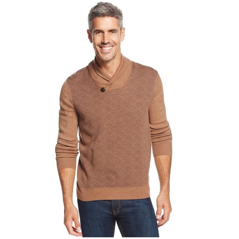 Geoffrey Beene Mens Diamond-Print Pullover Sweater, driftwood, X-Large