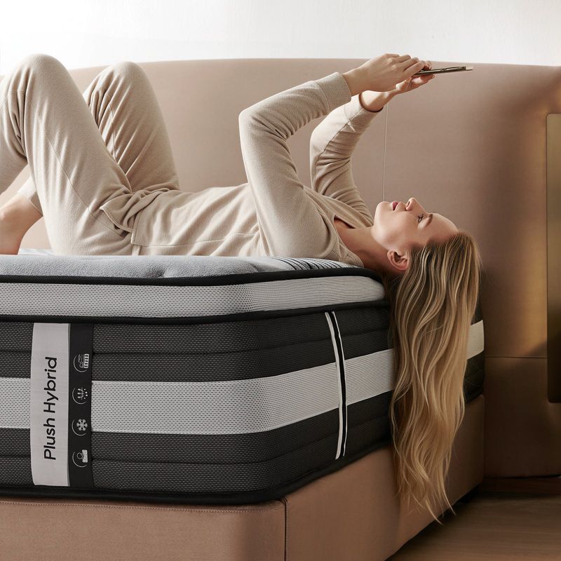 14 Inch Twin XL Hybrid Mattress Shadow serie, 7-Zone Support & Gel Memory Foam & Vented Mesh, Motion Isolation, Medium Plush, OEKO-TEX Certified