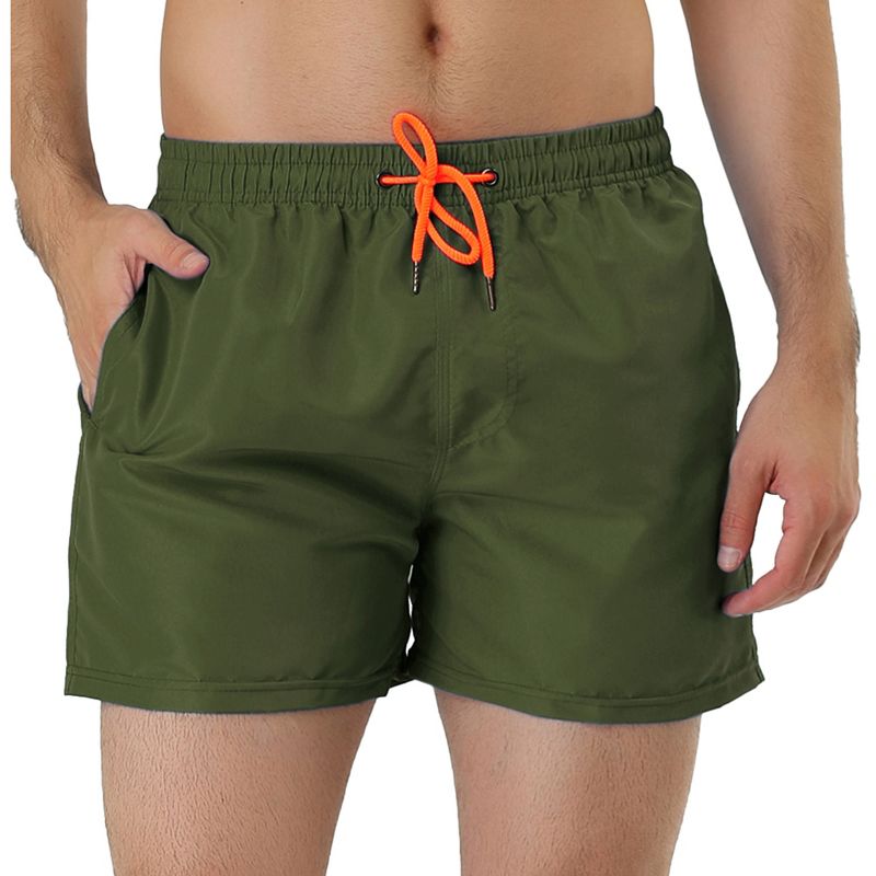 Lars Amadeus Men's Solid Color Holiday Drawstring Waist Mesh Lining Lightweight Board Shorts 2 Packs Green/White 32