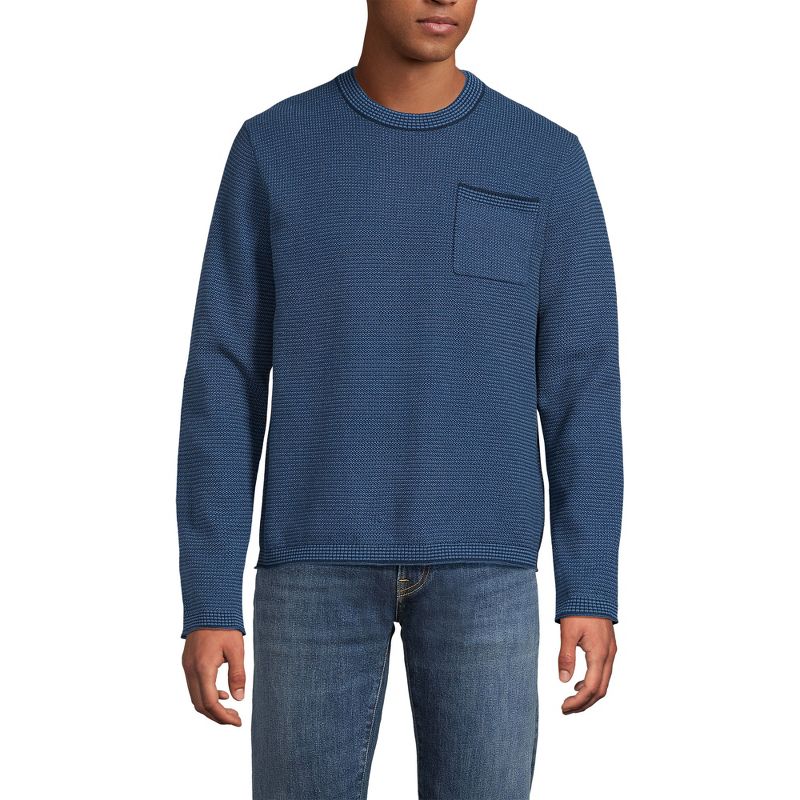 Lands' End Men's Long Sleeve Textured Cotton Crewneck Sweater - Large - Radiant Navy Micro Stripe