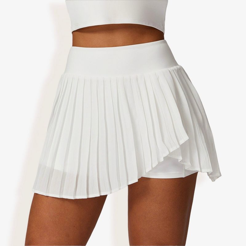Anna-Kaci Active Women's High Waist Pleated Skort with Built-In Shorts and Asymmetrical Wrap Design- Large, White