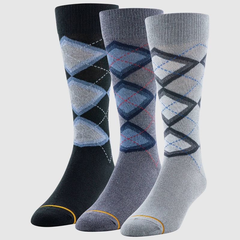 Signature Gold by GOLDTOE Men's Dress Casual Argyle Crew Socks 3pk - Blue/Gray/Light Gray 6-12.5