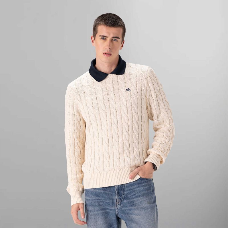 Men's Crew Neck Cable Sweater - Off-White - XX Large