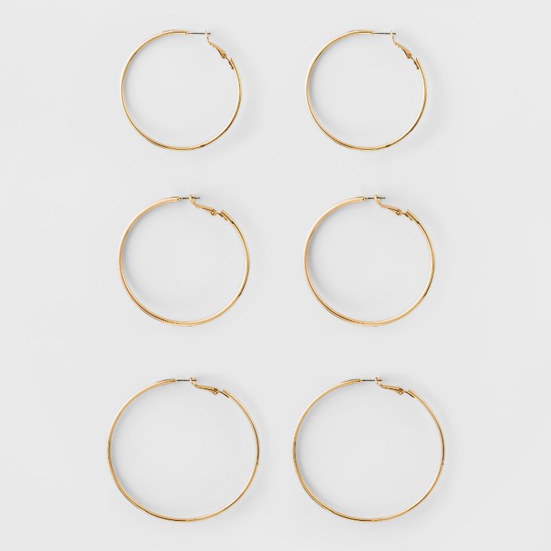 Big Hoop Earring Set 3ct - A New Day™ Gold: Brass, Nickel-Free, Leverback Closure