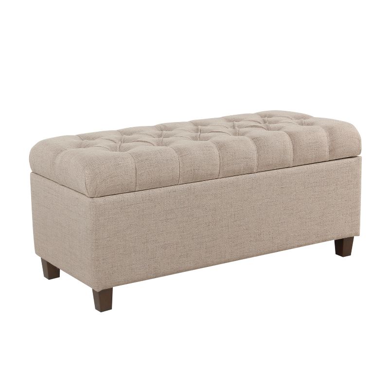 Ainsley Button Tufted Storage Bench Tan - HomePop: Upholstered Ottoman, Bedroom Furniture with Padded Seat