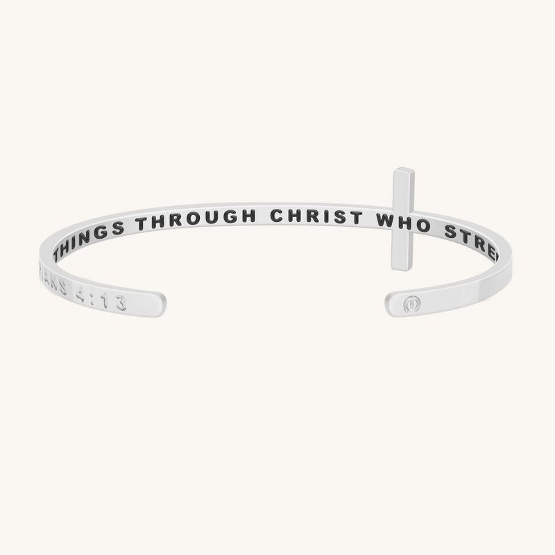 Mantra Jewelry - Philippians 4:13: I Can Do All Things Through Christ Who Strengthens Me Cross Bracelet Silver One Size