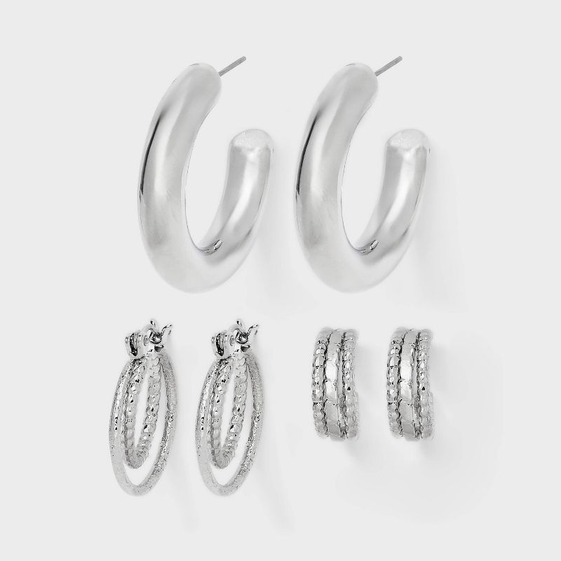 Graduated Hoop Earring Set 3pc - Wild Fable™ Silver