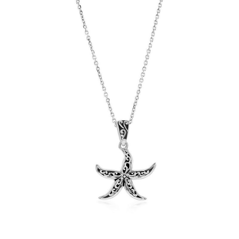 Bella Silver Sterling Silver Oxidized Starfish 18" Pendant Necklace - Silver