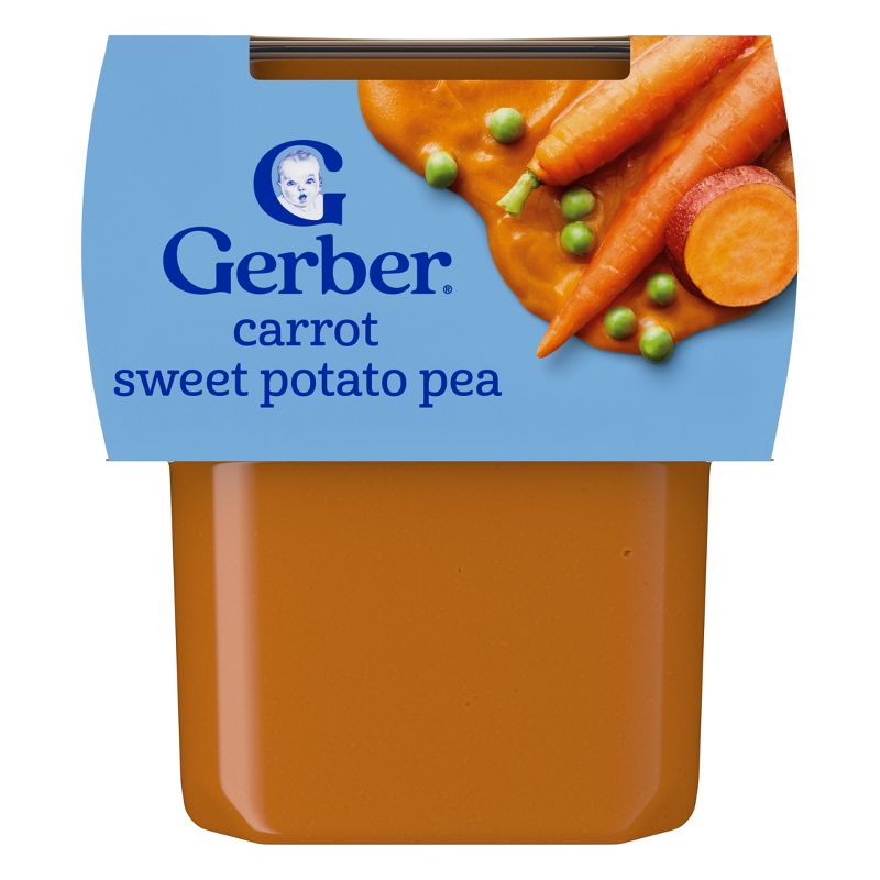 Gerber Non-GMO Baby Food Stage 2 Carrot Sweet Potato Pea Puree Tub - 4oz/2ct