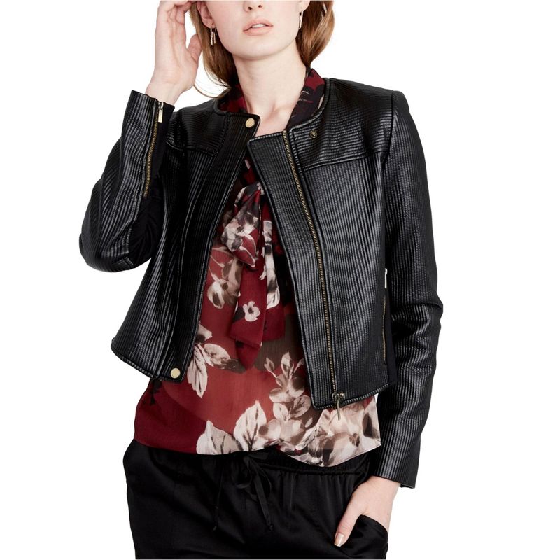 Rachel Roy Womens Quilted Motorcycle Jacket, black, 4