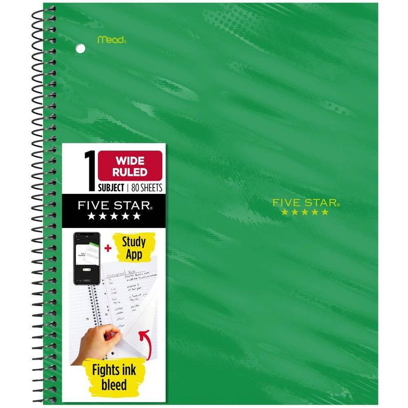 Five Star Active Subject Wide Ruled Notebook 80ct Green