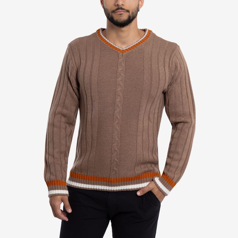 X RAY Men's Slim Fit Pullover V-Neck Sweater (Available in Big & Tall) in PRALINE Size X Large