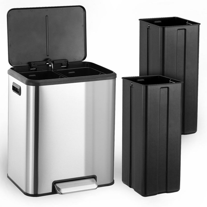 Rectangle Trash Can, 2 x 4 Gall Trash and Recycling Dual Compartment Waste Bins with Inner Bins