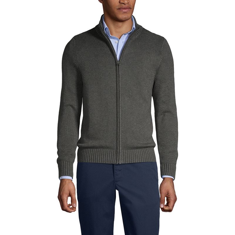 Lands' End Men's Cotton Modal Zip Front Cardigan Sweater - XX Large - Coal Heather