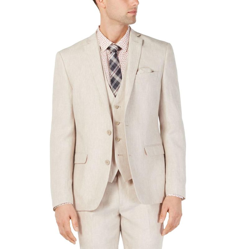 bar III Mens Linen Two Button Blazer Jacket, beige, 36 Regular