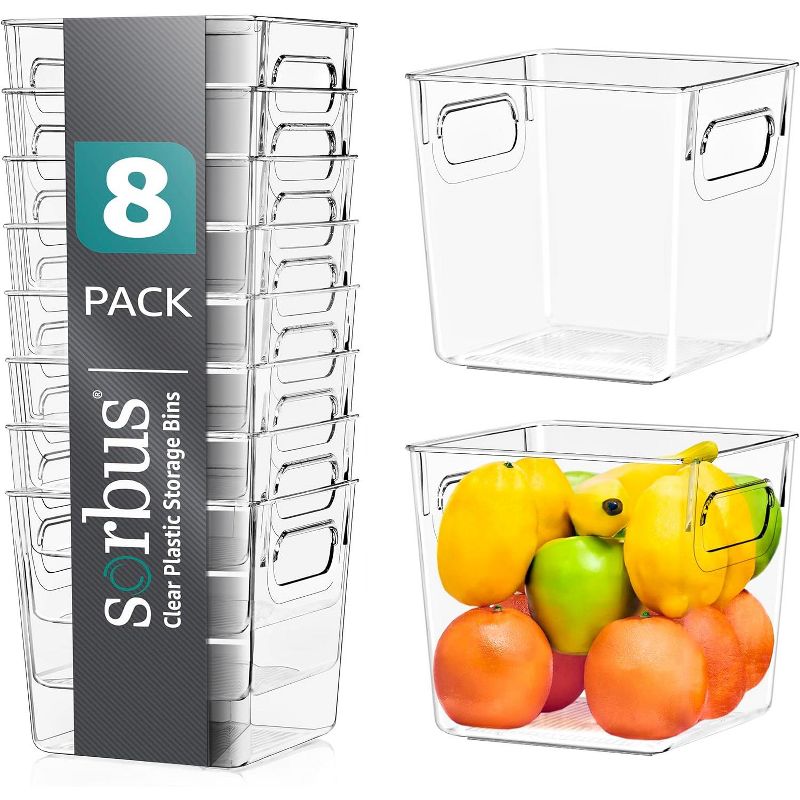 Sorbus 8 Pack Small Clear Storage Bins with Handles - for Kitchen, Cabinet Organizer, Pantry & Refrigerator