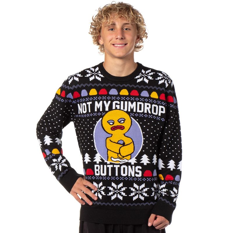 Shrek Ugly Sweater for Christmas Men's Gingerbread Man Not My Gumdrop Buttons Knit Pullover (GumdropV1, Small) Black