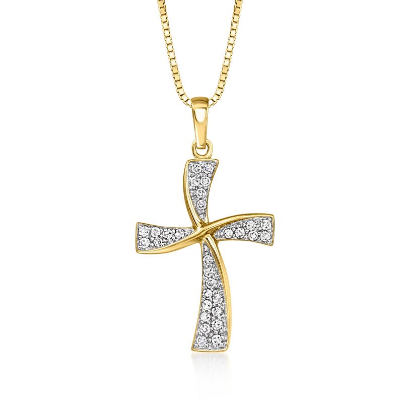 Ross-Simons 0.25 ct. t.w. Diamond Twisted Cross Pendant Necklace in 18kt Gold Over Sterling Size 18