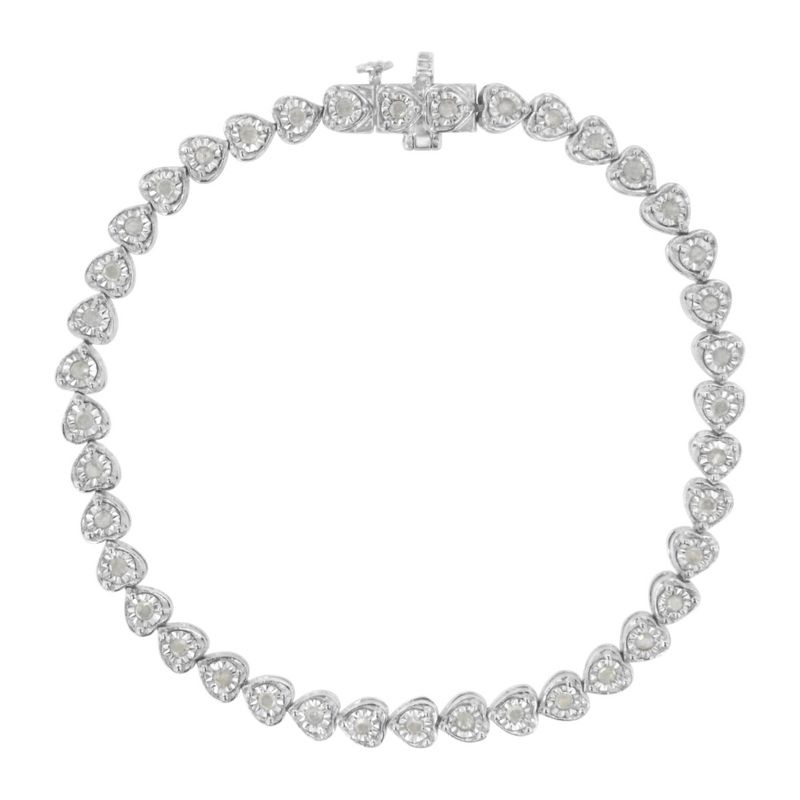 Haus of Brilliance Silver 1.0 Cttw Miracle Set Diamond Heart-Link Tennis Bracelet - White
