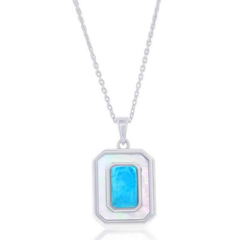 Caribbean Treasures Sterling Silver, Larimar & MOP Rectangle 18" Pendant Necklace - Silver -