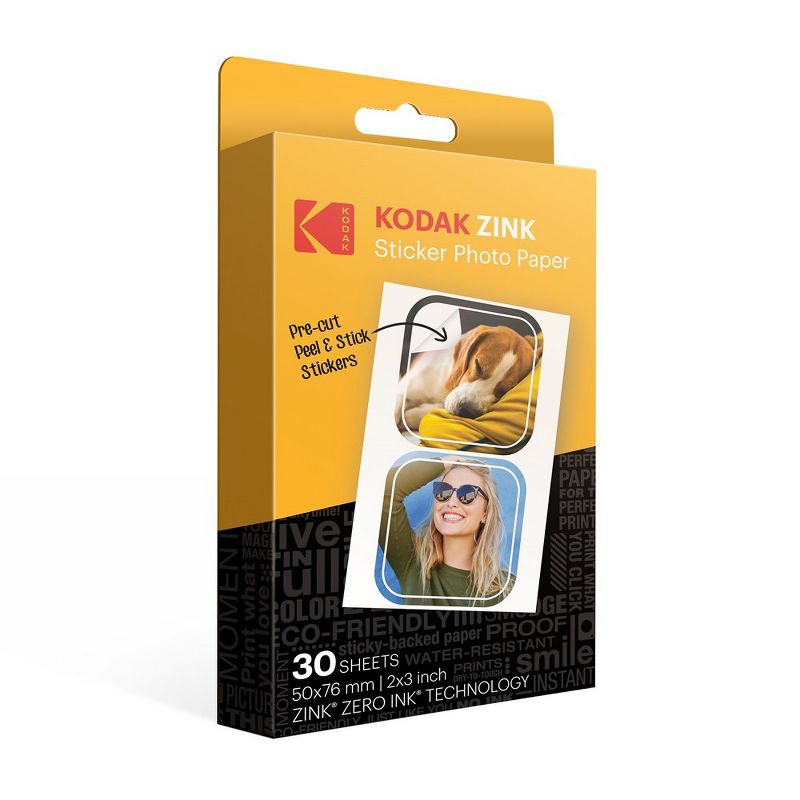 Kodak Premium Pre-Cut Sticker Zink Photo Paper 2x3" (30 Sheets) Compatible with Kodak Step Printer