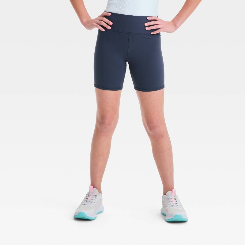 Girls' Bike Shorts - All In Motion™ Navy Blue XS: Recycled Polyester, Spandex, Moisture Wicking, Quick Dry