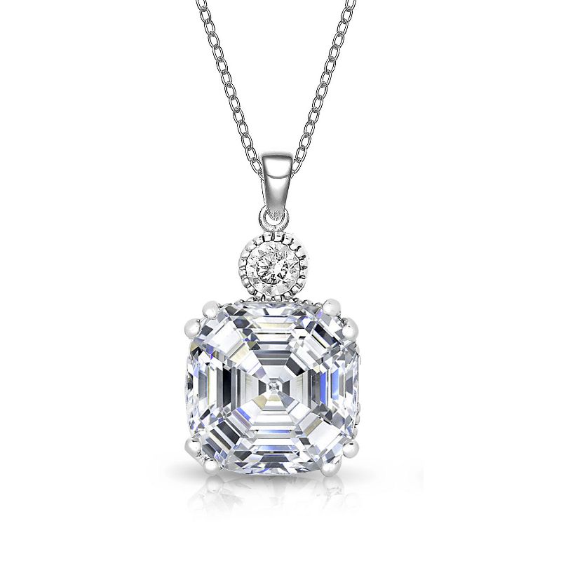 Guili Cubic Zirconia Sterling Silver Rhodium Plated Fine Square Pendant, an Elegant and Dazzling Addition to Your Jewelry Collection