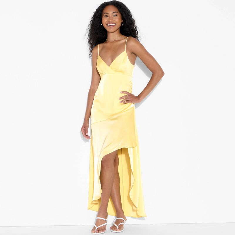 Women's Satin Asymmetrical Maxi A-Line Dress - Wild Fable™ Light Yellow XL