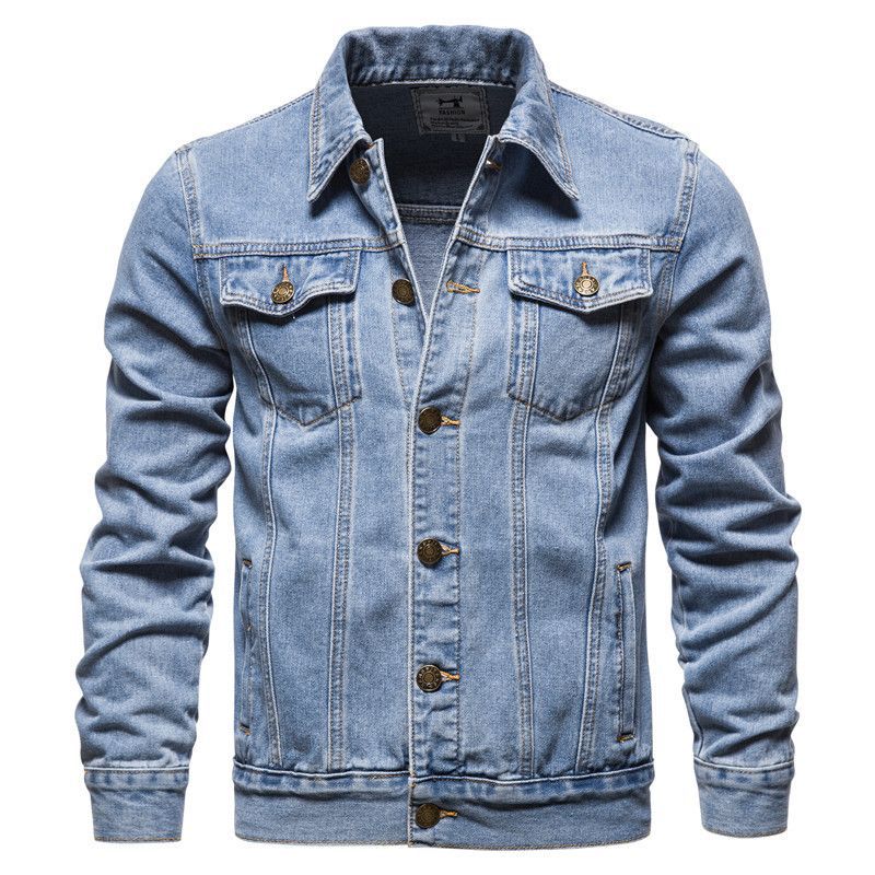 Coolmee Men's Denim Jacket Vintage InspiRed Jean Jacket with Multiple Pockets Light Blue 1XL
