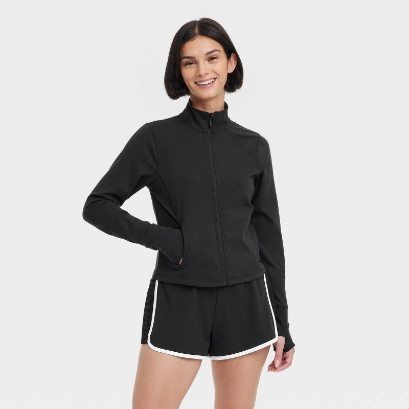 Women's Dynamic Flex Full Zip Jacket - All In Motion™ Black L: Moisture Wicking, Quick Drying, UPF 50+, Stretch Thumbhole Cuff