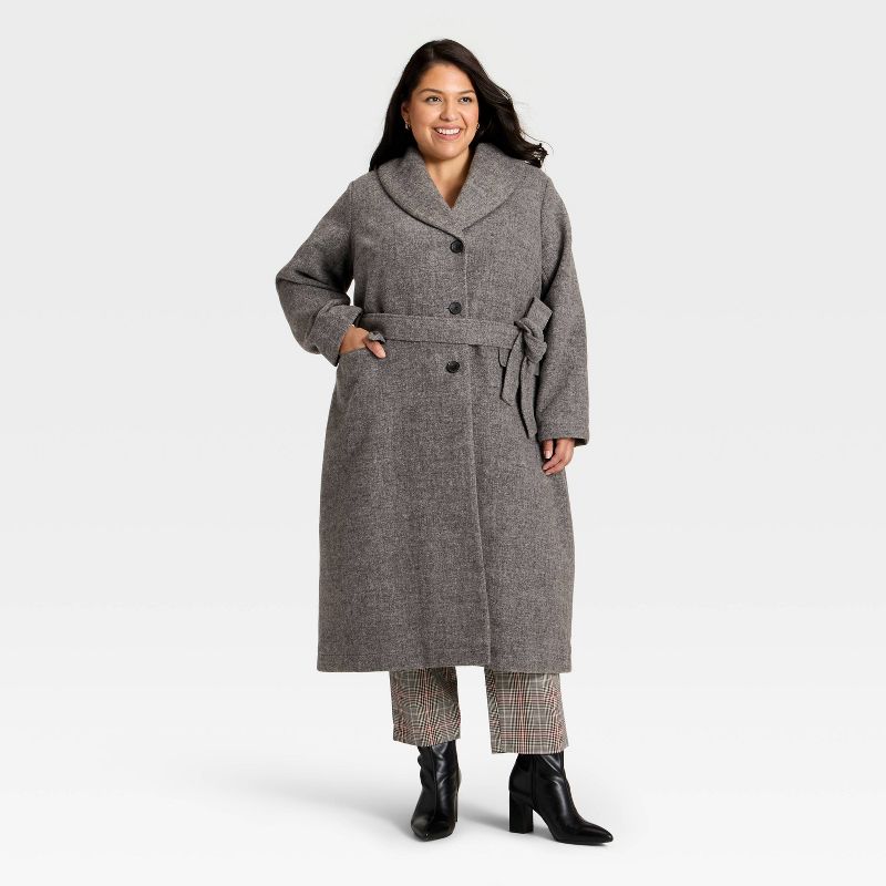 Women's Belted Coat - Ava & Viv™ Dark Gray 4X