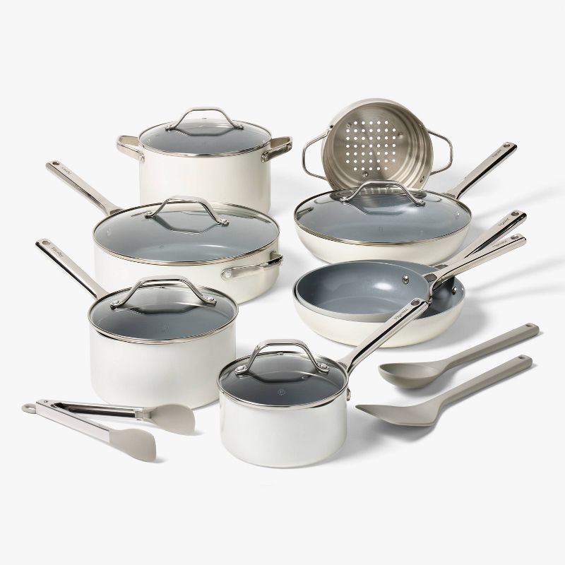 16pc Nonstick Ceramic Coated Aluminum Cookware Set Cream - Figmint™