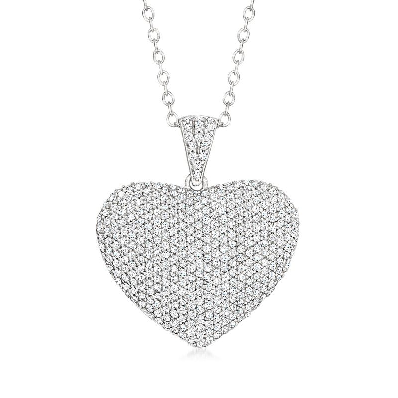 Ross-Simons 1.00 ct. t.w. Pave Diamond Heart Pendant Necklace in Sterling Silver Size 18