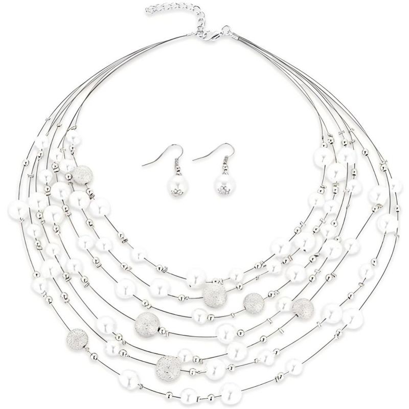 Elegant Alloy Layered Faux Pearl Jewelry Set - Handcrafted Bohemian-Style Choker & Earring Set, Ideal for Weddings & Formal Occasions
