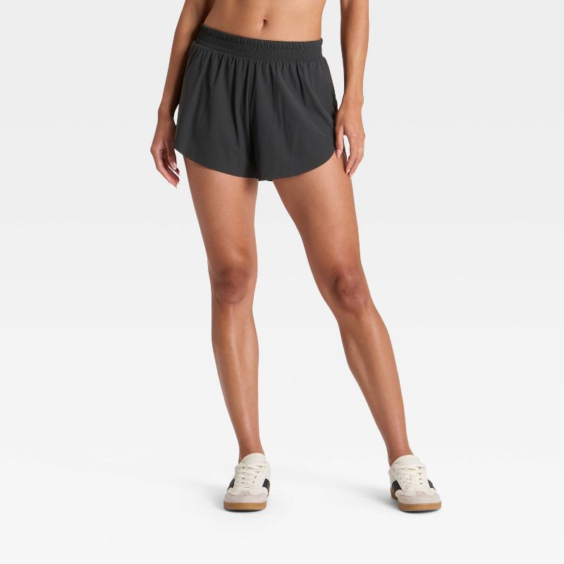 Women's Active Light Woven Mid-Rise Run Shorts 3" - All In Motion™ Black XL