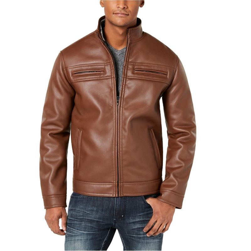 I.N.C International Concepts Mens Lionel Faux-Leather Jacket, chocolatechip, XXX-Large