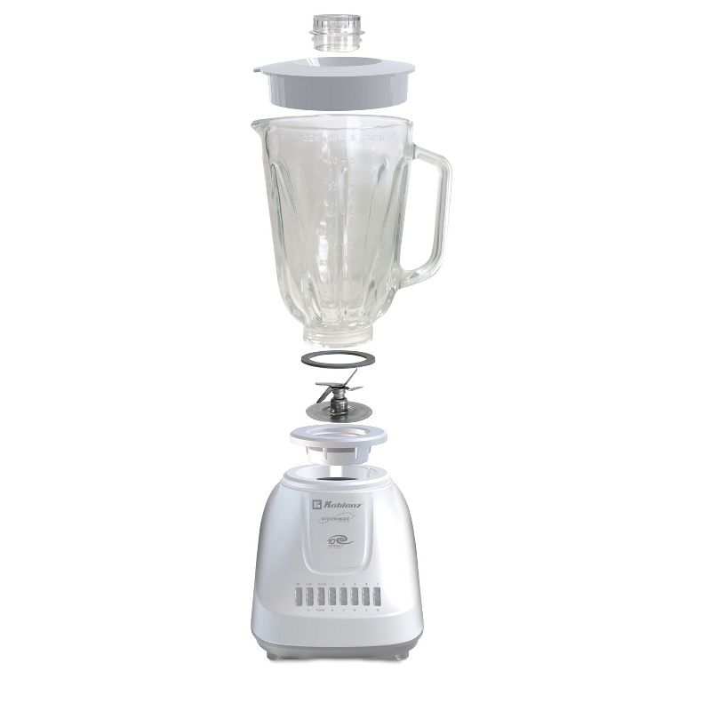 Koblenz® 1.5-Liter Kitchen Magic Collection 10 Speed and 2 Pulses Glass Jar Blender (White/Gray)