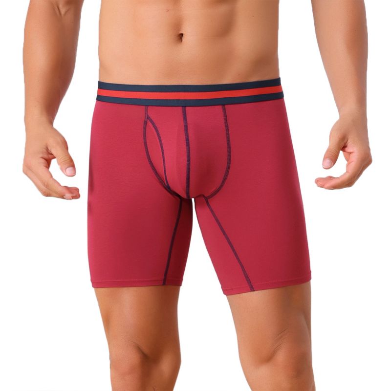 INSPIRE CHIC Men's Open Pouch Elastic Waist Long Leg Boxer Briefs 36 Burgundy