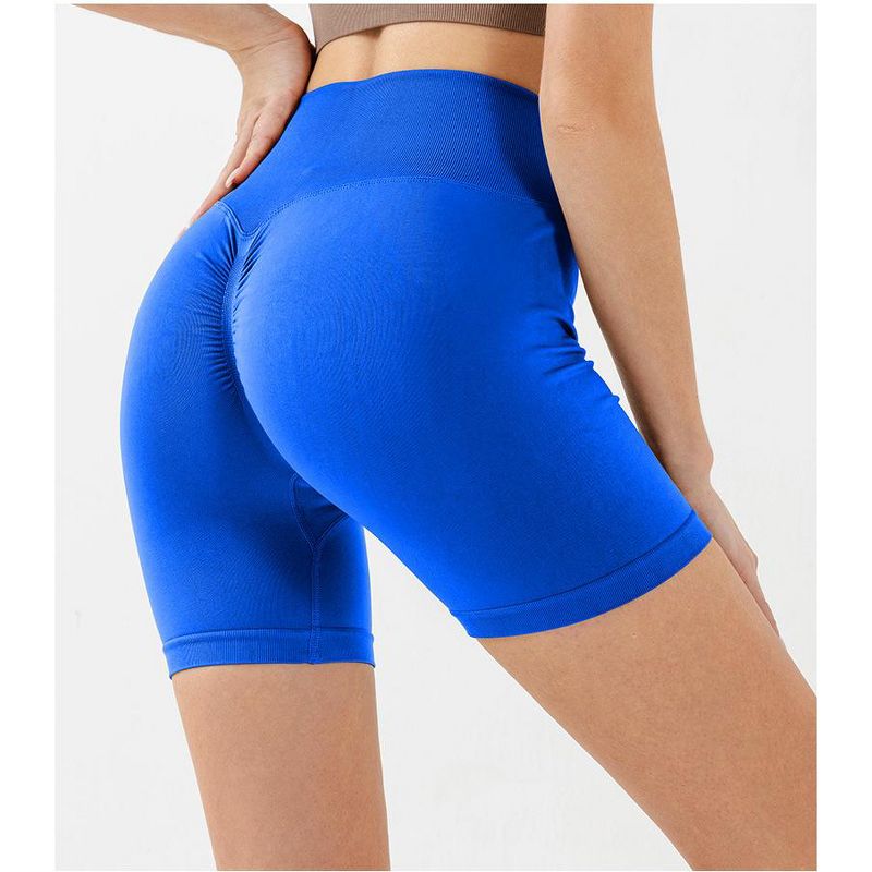 Women's Double-Sided Brushed Yoga Pants High-Waist Peach Butt Lifting Sports Shorts Fitness Three-Quarter Pants Blue S