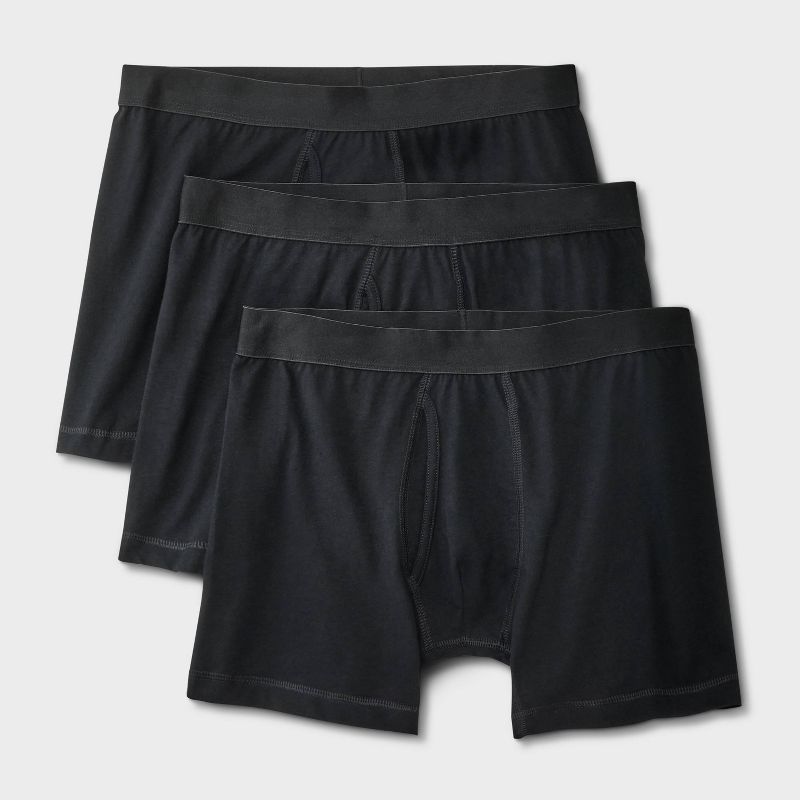 Men's Boxer Briefs 3pk - Dealworthy™ Black L: Cotton & Recycled Polyester, Mid Rise, Jersey Fabric