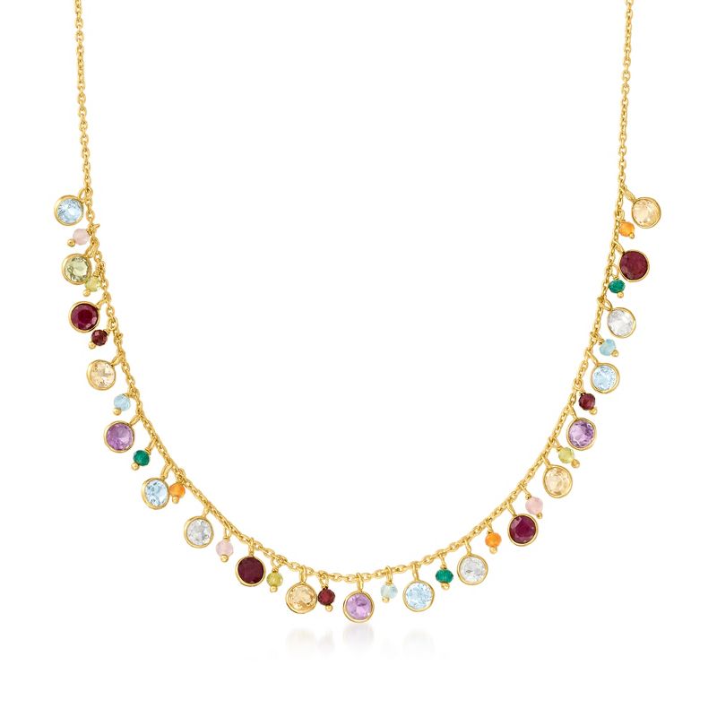 Ross-Simons 12.10 ct. t.w. Multi-Gemstone Necklace in 18kt Gold Over Sterling Size 18