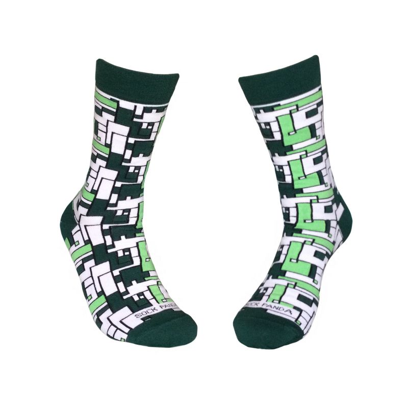 Green Tetris Patterned Office Socks from the Sock Panda (Men's Sizes, Adult Large)