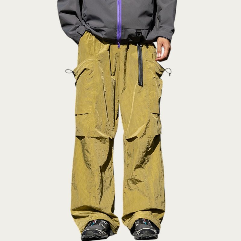 Anna-Kaci Active Men's Oversized Cargo Pants with Adjustable Drawstring Hem and Multi-Pocket Design - Medium, Yellow