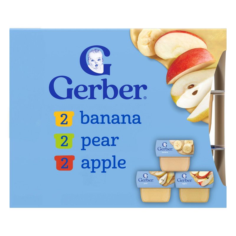 Gerber Non-GMO Baby Food Stage 1 My 1st Fruits Starter Kit Puree Tubs 2oz/6pk